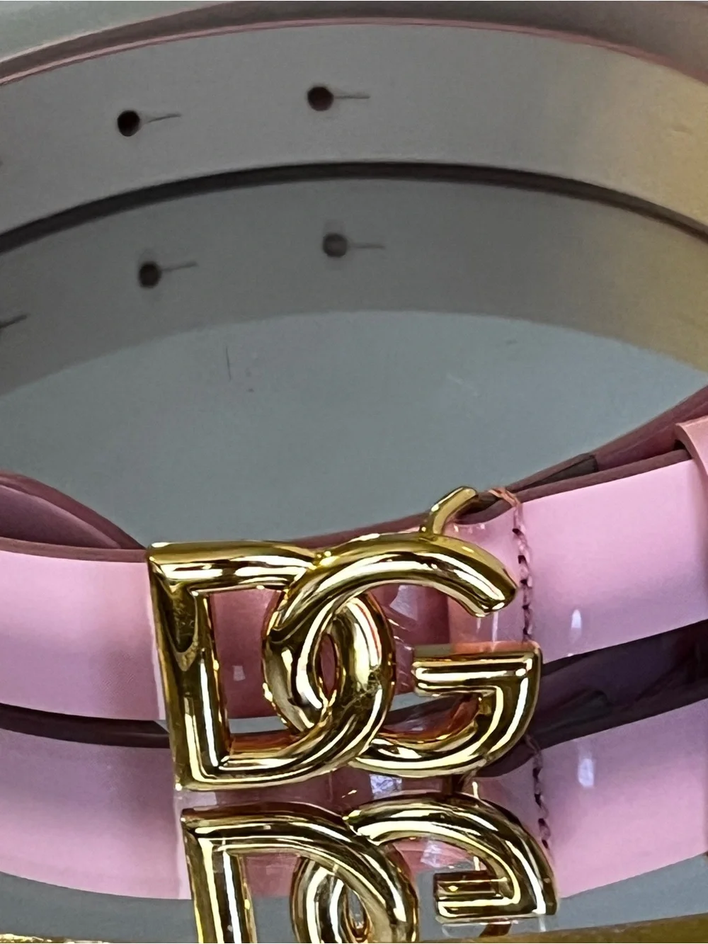 Dolce & Gabbana Pink Patent Leather Childs Belt with Gold DG Buckle